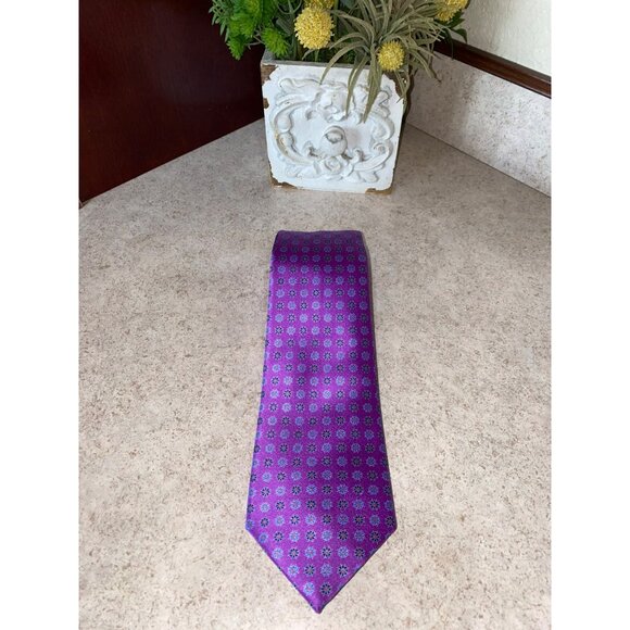 Ermenegildo Zegna Purple Patterned Silk Mens Tie 60" Made In Italy - Picture 7 of 13